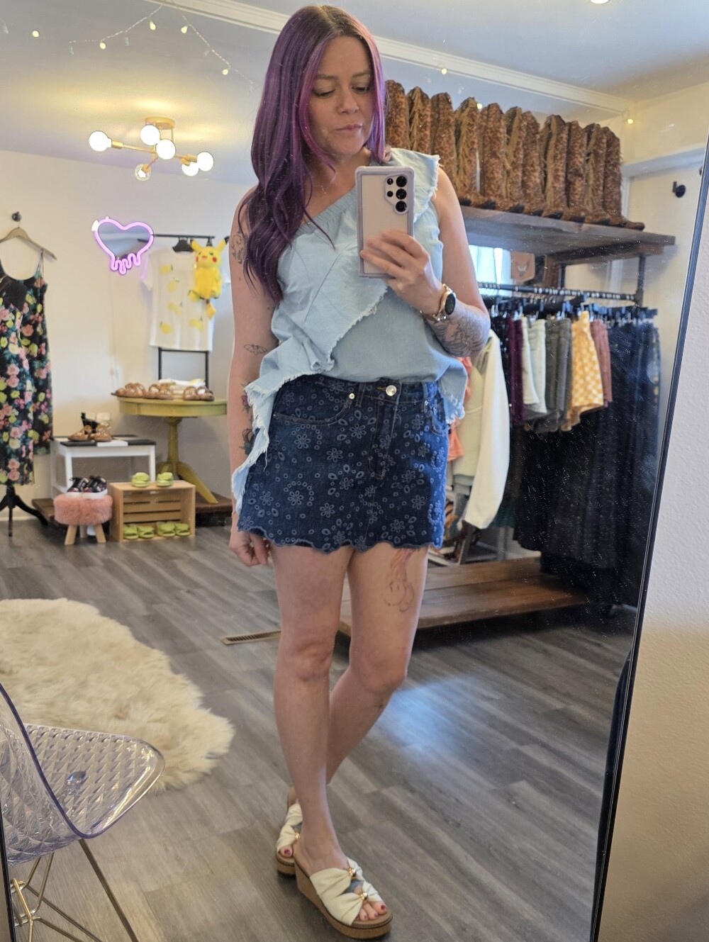 Steve Madden Delilah Blue Eyelet Denim Skort